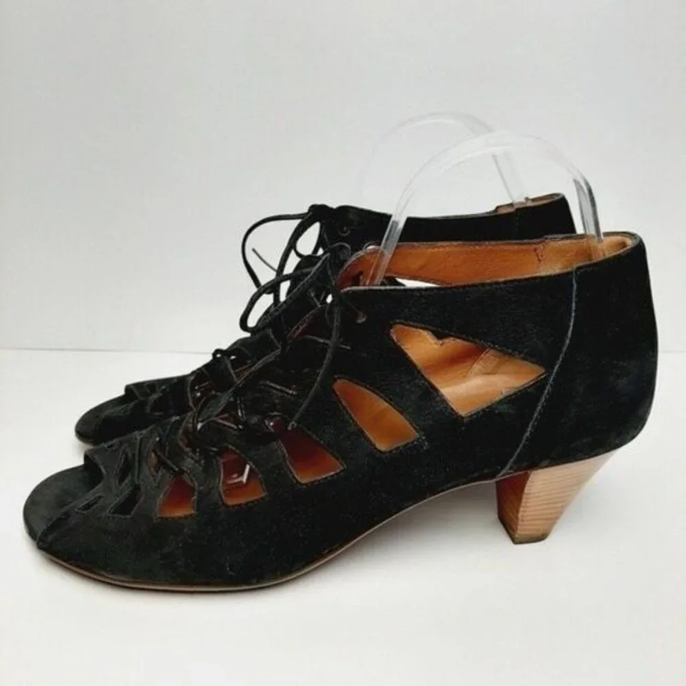PAUL GREEN Prague Handmade Gladiator Cut Out Lace-up Suede Heels Sz 8 - Picture 7 of 15